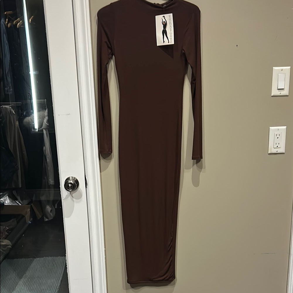 Naked Wardrobe Brown Bodycon Long Sleeve Dress